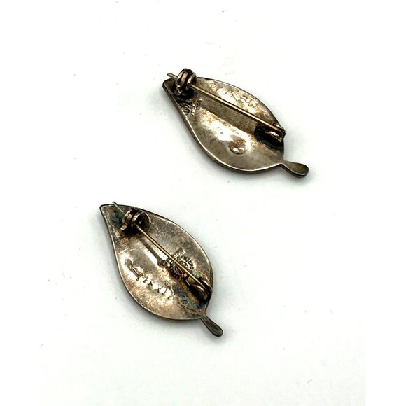 Vintage Leaf Shaped Abalone Shell & Sterling Silver Brooch Set - Picture 4 of 5